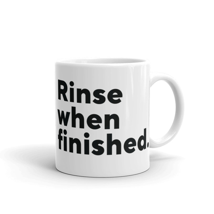 Mug, "Rinse when finished", with The Adam Carolla Show Logo